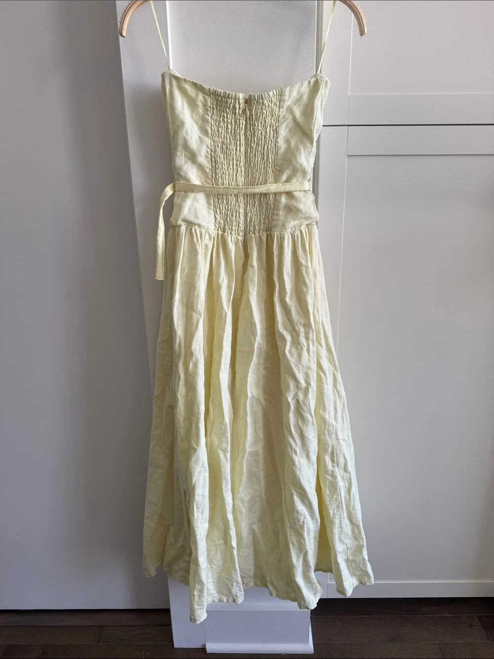 Abercrombie & Fitch Strapless Light Yellow Linen Maxi Dress with Belt